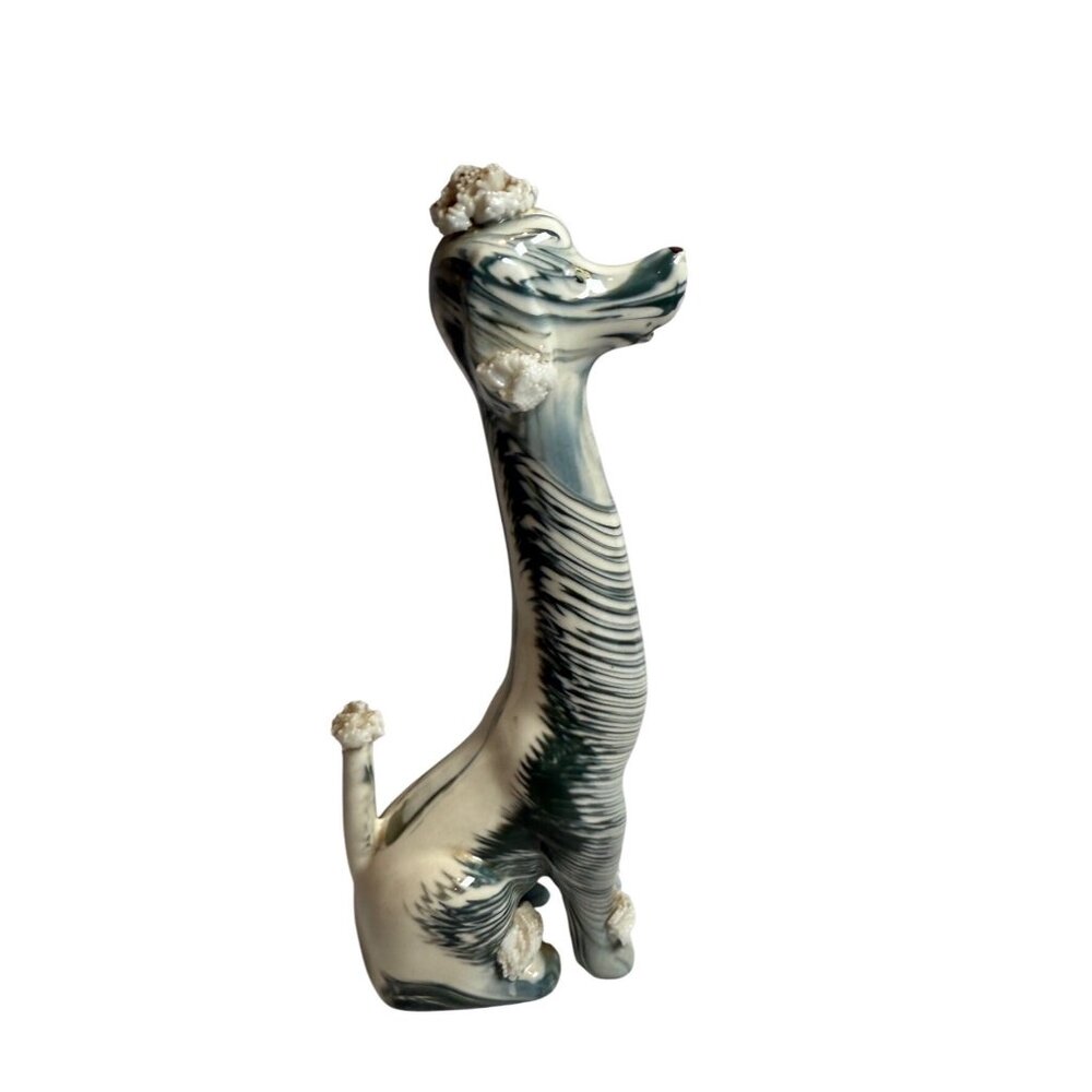 Vintage Kitschy Marble Cake Zoo Spaghetti 7.5" White Gray Poodle Figurine Japan - Picture 4 of 10